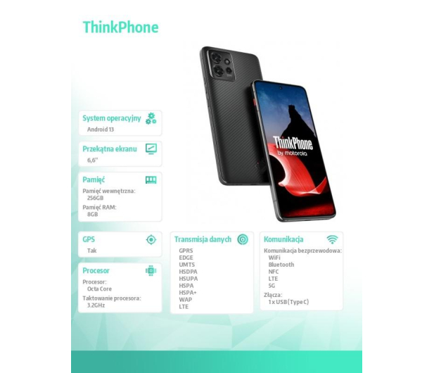 Motorola ThinkPhone 5G 8/256GB Carbon Black 144Hz (nanoSIM + eSIM) - 1337414 - zdjęcie 13